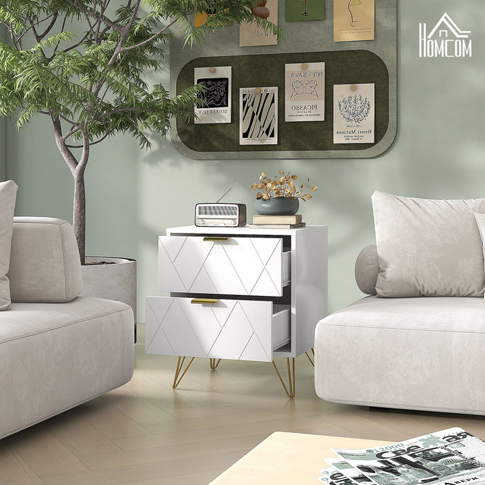 HOMCOM Bedside Table with 2 Storage Drawers for Bedroom, Living Room