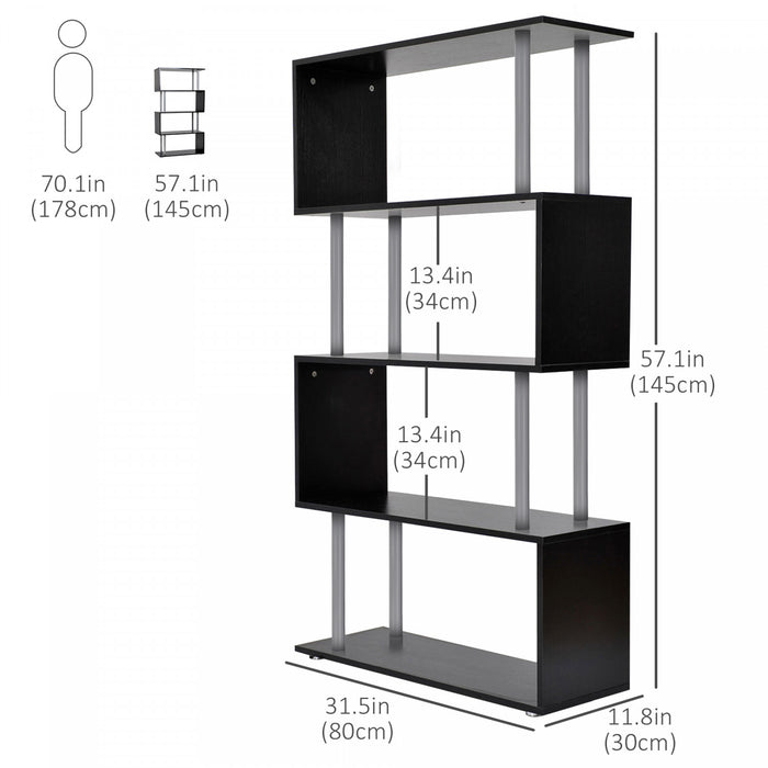 HOMCOM 5-Tiers Bookcase Z-Shape Storage Bookshelf Display with Metal Frame