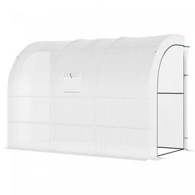 Outsunny 10' X 5' X 7' Outdoor Walk-in Wall Greenhouse With Windows And Doors & 3 Tiered 6 Wire Shel|Outsunny 10' X 5' X 7' Serre Murale D'exterieur Avec Fenetres Et Portes Et 3 Etageres En Fil Metalli