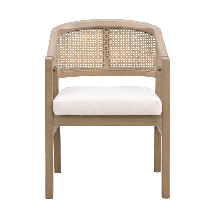 Liam Comfortable Dining Chair Set of 2 with Rattan Back and Rubber Wood Frame,Light Ash