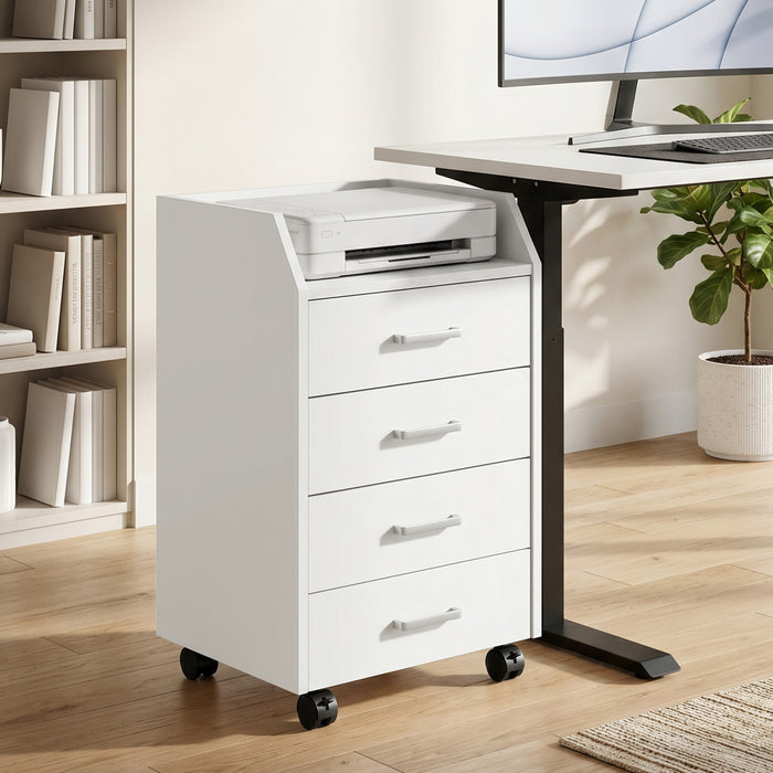 HOMCOM 4-Drawer File Cabinet with Lockable Wheels, White
