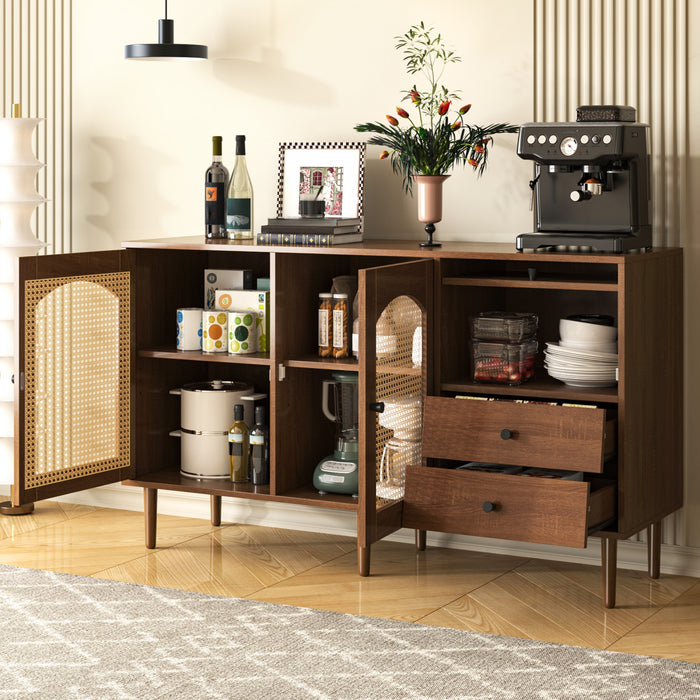 Zona 51.1\" Sideboard Cabinet with Rattan Doors and Adjustable Shelves,Dark Brown Accent Cabinet