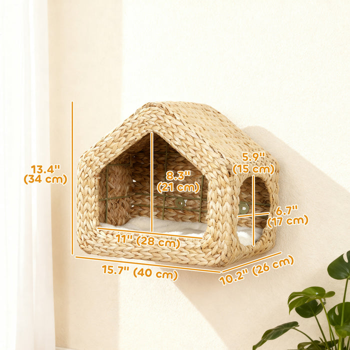 PawHut Cat Wall Shelf, Wall Mounted Cat House with Washable Cushion, Kitty Shelf Furniture for Indoor Kittens, for Resting and Lounging, Natural