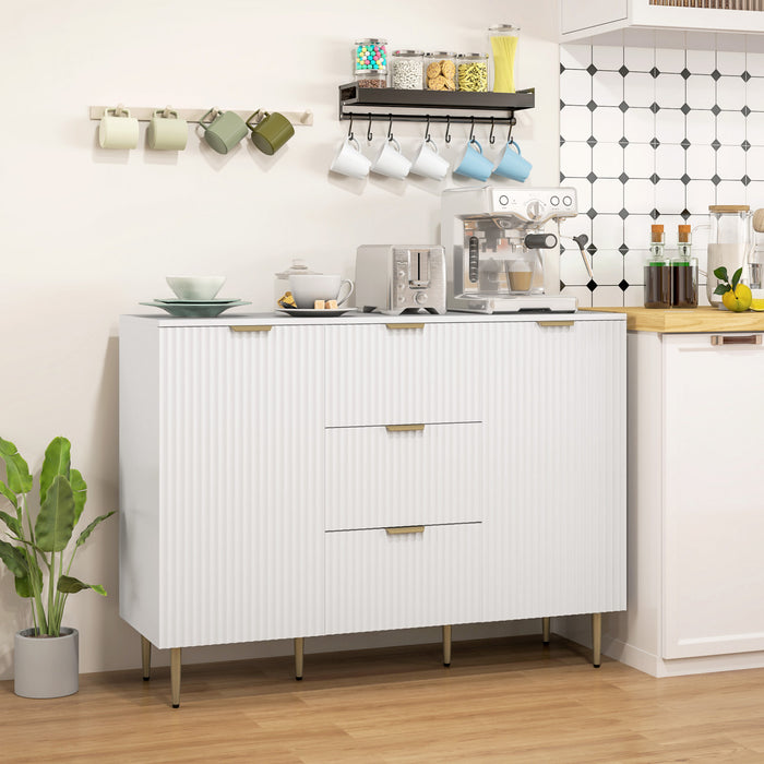 HOMCOM Sideboard Buffet Cabine w/ 3 Drawers and Adjustable Shelves, White