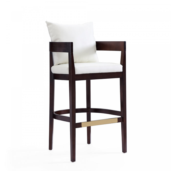 Ritz Mid-Century Modern Wood Upholstered Barstool in Ivory - Set of 2
