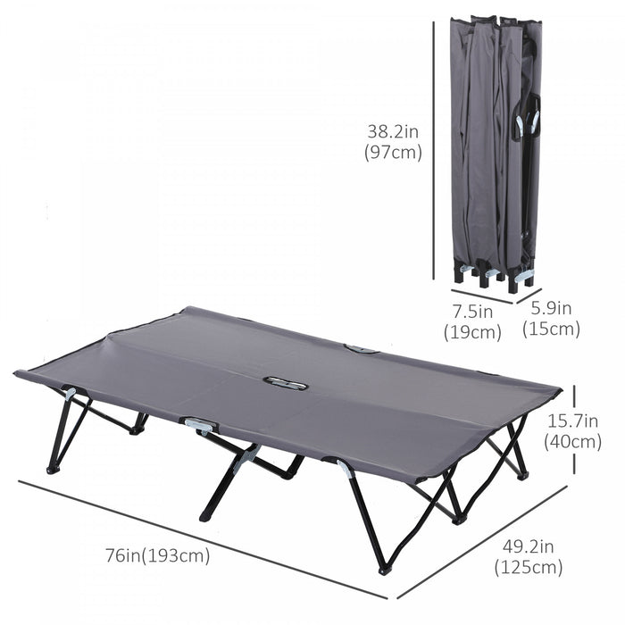 Outsunny 76\" Two Person Folding Camping Cot With Carrying Bag, Grey