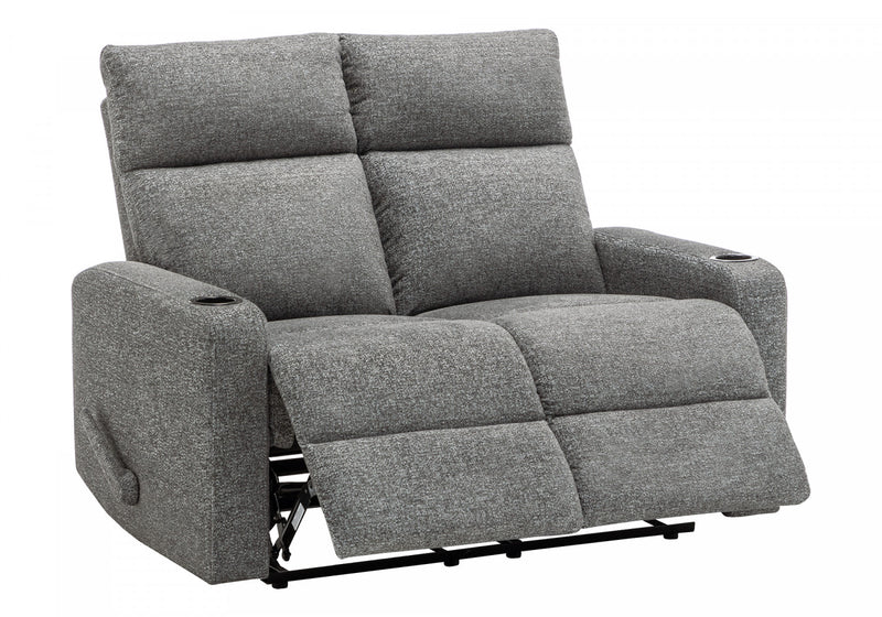 Upholstered 2-Seater Small Reclining Love Seat, 50\" Wide, Dark Grey Fabric, Contemporary Recliner