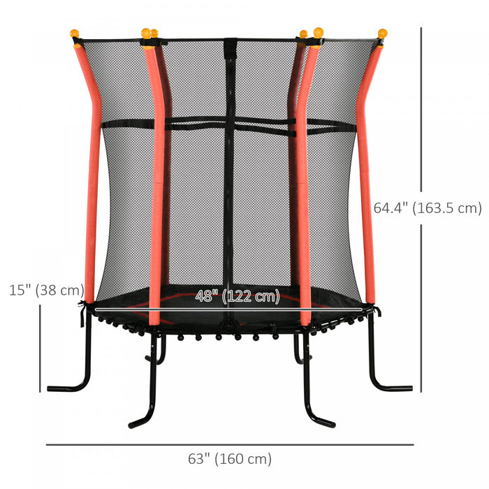 Soozier 63\" Kids Trampoline Mini Indoor Bouncer Jumper with Enclosure Net Elastic Thick Padded Pole Gift for Child Toddler Age 3-10 Years Old Red