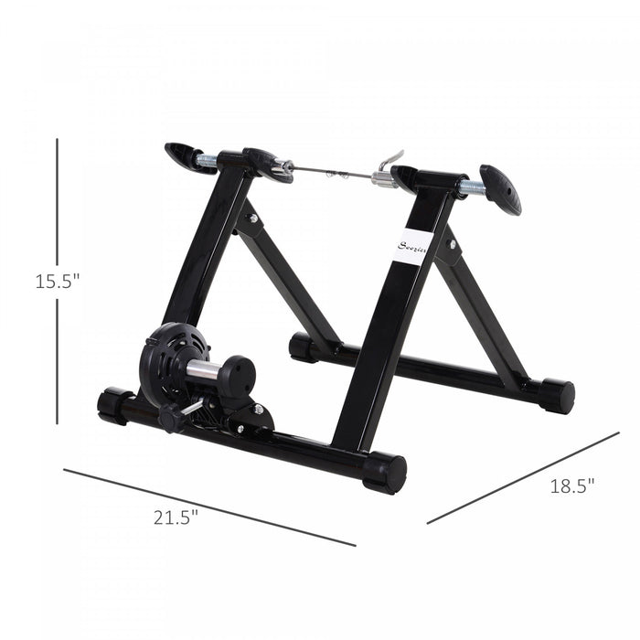Soozier Foldable Indoor Bike Trainer, Stationary Bicycle Stand For Riding Exercise, 26-28\" & 700c Wheels, Quick Release Skewer & Front Wheel Riser Block Included, Black
