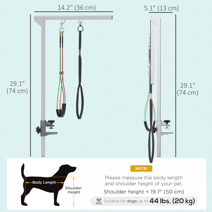 PawHut Dog Grooming Arm with Clamp and 3 Loops, 36 Inch Stainless Steel Foldable No Sit Haunch Holder, Fully Adjustable Height and Reach for Small and Medium Dogs, Silver