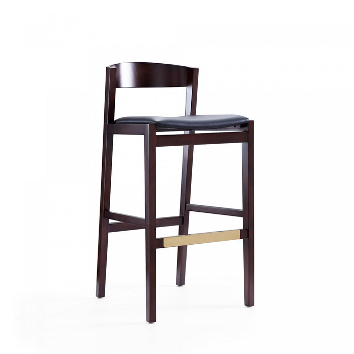 Klismos Mid-Century Modern Wood Upholstered Barstool in Black - Set of 2