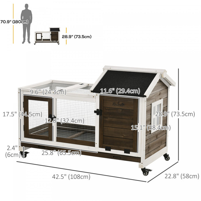 Brick Rabbit Hutch Pawhut Indoor Rabbit Hutch With Wheels, Bunny Cage With Ramp, Run ...