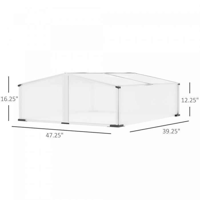 Outsunny Aluminium Cold Frame Greenhouse Kit Raised Plants Bed Protection With Independent Opening Tops For Flower, Vegetable, Plants, 47\" X 39\" X 16\", Silver