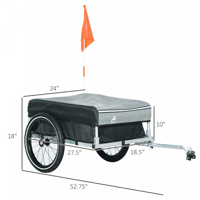 Aosom Outdoor Bike Trailer With Triple Safety, Foldable Bicycle Cargo Trailer, Luggage Wagon With Wheels, Removable Cover And Hitch, Black And Grey