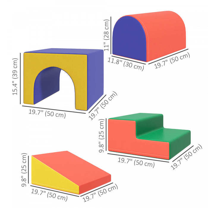 Qaba Foam Climbing Blocks For Toddlers, Kids Modular Play Set For Baby Children, Soft Play Equipment For Crawling Sliding, Easy-to-clean Safe Diy Creative, Classic Colour