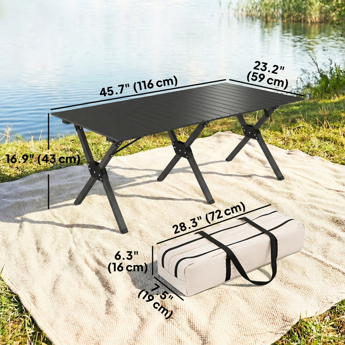 Outsunny 4ft Picnic Table with Roll Up Top and Metal Frame Black