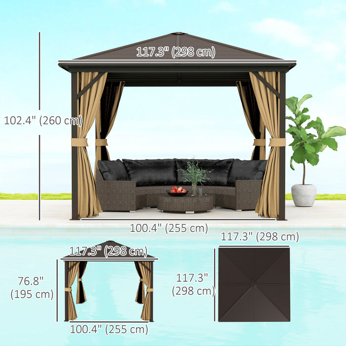 Outsunny Hardtop Gazebo Outdoor Aluminum Gazebo Canopy, Brown