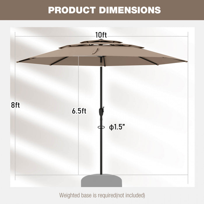 Costway 10 ft 3-tier Vented Patio Umbrella Large Market Table Umbrella Outdoor Sun Shade Brown
