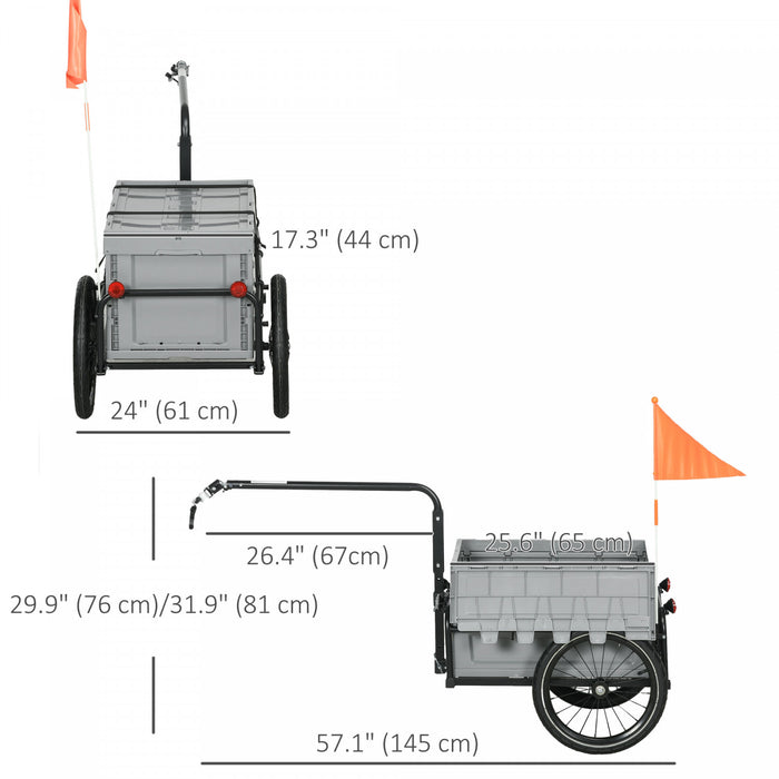 Aosom Bike Cargo Trailer, Bicycle Trailer Wagon Cart With Removable Storage Box, Quick Release 16\" Wheels And Safe Reflectors, Max Load 88lbs