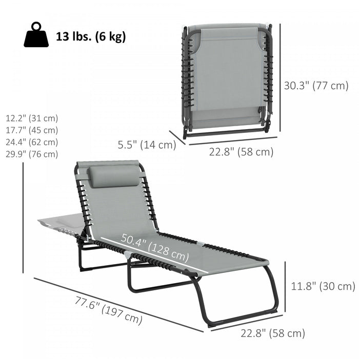Outsunny Folding Lounge Chair, Chaise Lounge With Headrest, Light Grey
