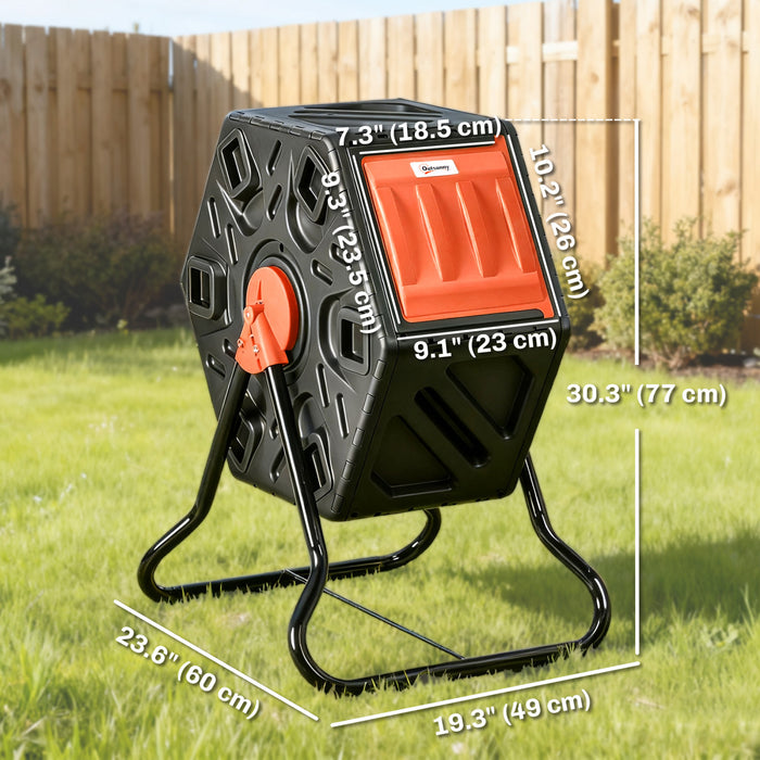 Outsunny 17 Gallon Compost Bin, Rotating Composter, Compost Tumbler with 24 Ventilation Openings and Steel Legs, Orange