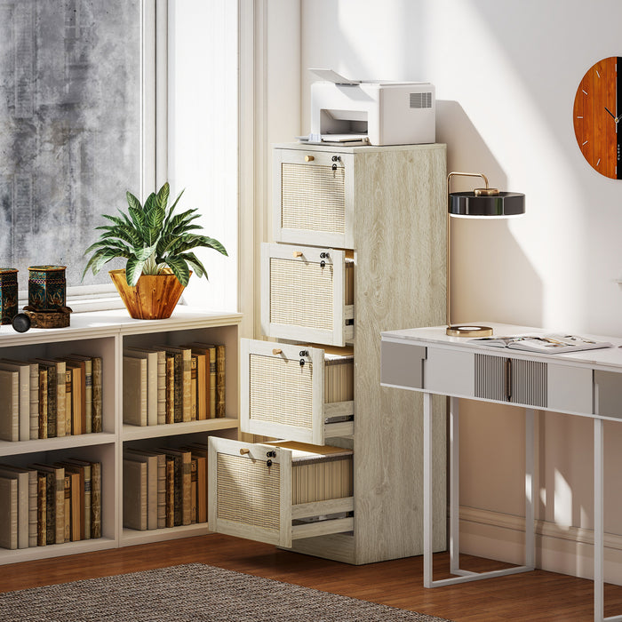 HOMCOM 4 Drawer File Cabinet Lockable Filing Cabinet for A4 Letter Oak