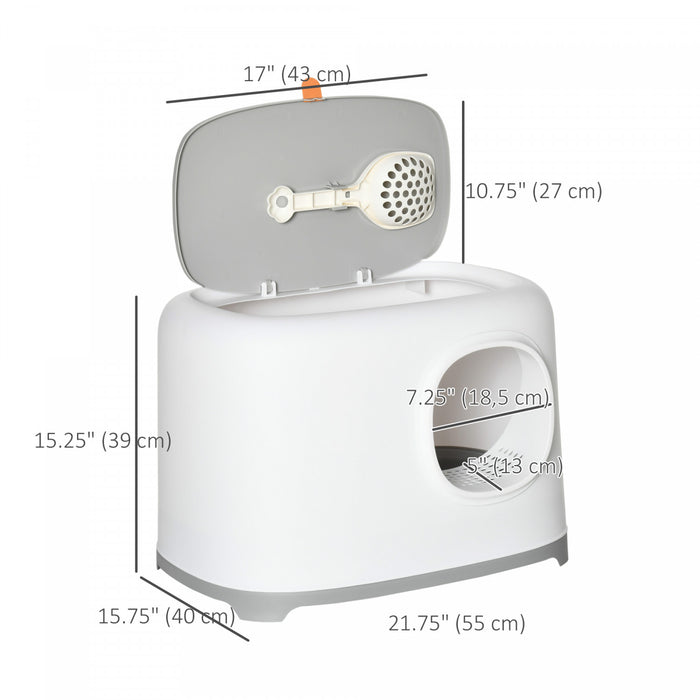 Pawhut Cat Litter Box, Open Top Kitty Litter Pan With Anti-sand Tunnel, Scoop, Odor Control & Easy To Clean, White