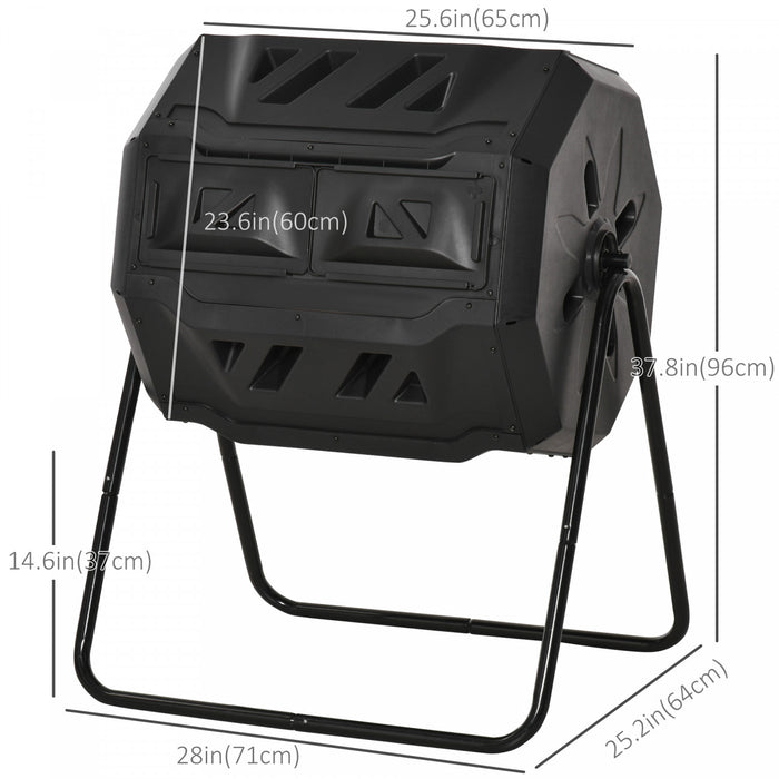 Outsunny 43 Gallon (160l) Tumbling Compost Bin Outdoor Dual Chamber 360° Rotating Composter With Sliding Doors, Solid Steel Frame And Gloves, Black