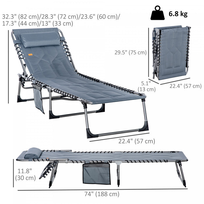 Outsunny Outdoor Lounge Chair, Folding Chaise Lounge, Grey