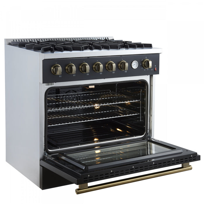 Forno Marco 36-inch Gas Range, Black ,4.32 cu.ft - FFSGS6277-36BLK