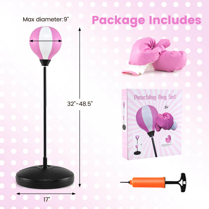 Costway Kids Punching Bag Toy Set Adjustable Stand Boxing Glove Speed Ball With Pump Pink