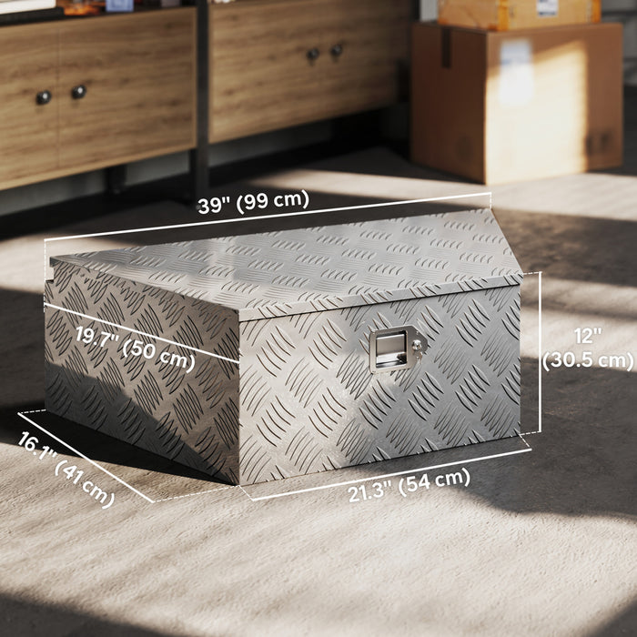 HOMCOM 39inch Trailer Tongue Box with Lock Aluminum Truck Bed Tool Box
