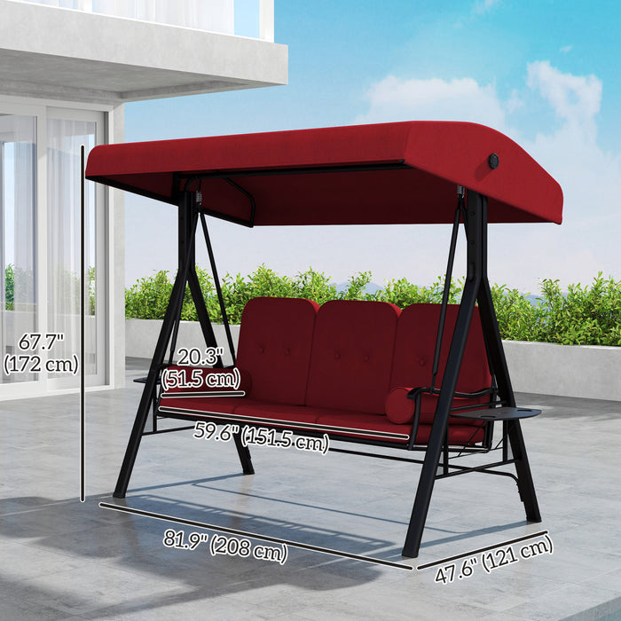 Outsunny 3 Seater Porch Swing Heavy Duty Outdoor Swing Chair, Wine Red