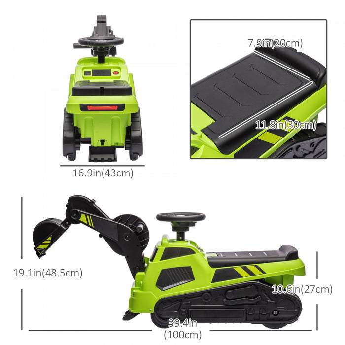 Aosom 3 In 1 Ride On Excavator Bulldozer Road Roller, No Power Pretend Play Construction With Music, For 18-48 Months, Green