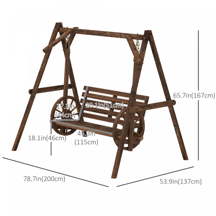 Outsunny 2-person Porch Swing W/ Stand Carbonized Wooden Patio Swing Chair