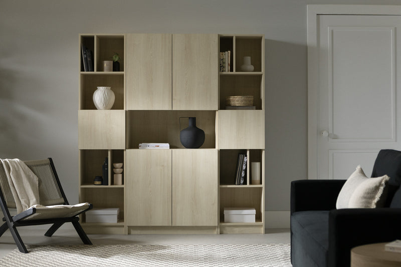 Liora 4-door Bookcase With Open Storage - Bleached Oak
