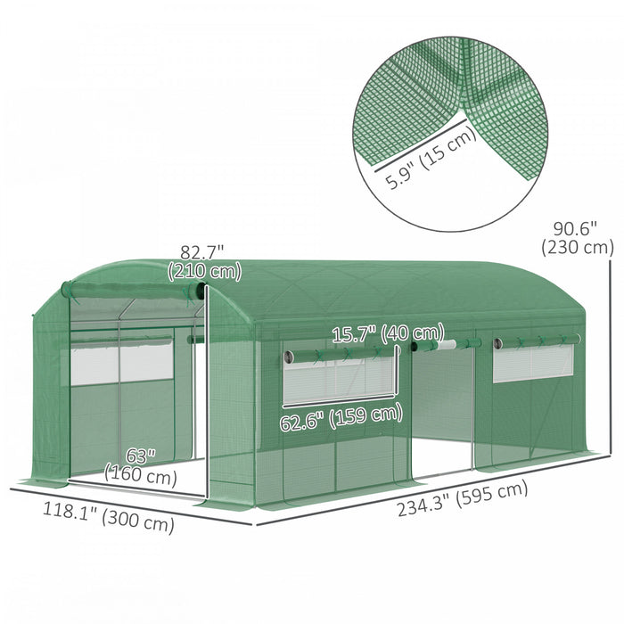 Outsunny 19.5' X 10' Tunnel Greenhouse Green House With 3 Roll-up Doors