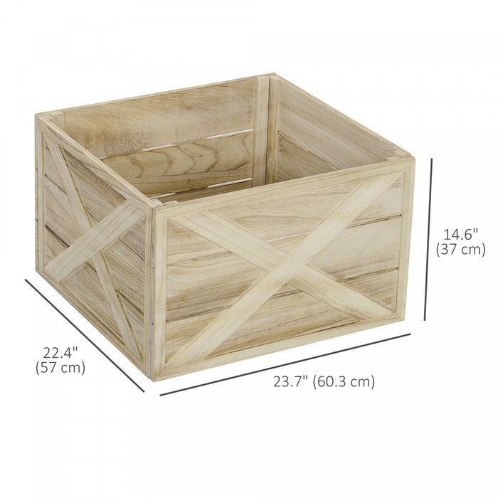 Homcom 24\" Wooden Christmas Tree Collar Box Light Distressed Wood Finish