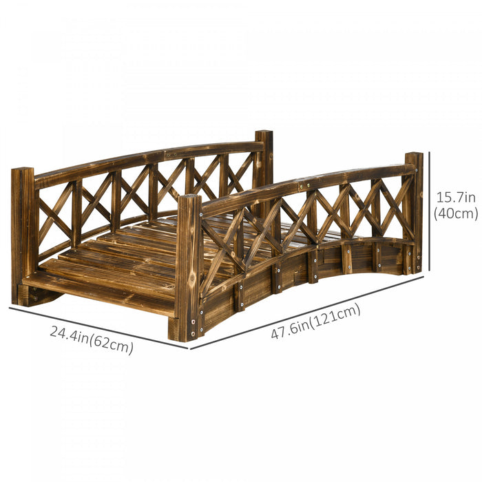 Outsunny 4ft Wooden Garden Bridge With Guardrails, Arc Footbridge, Stained