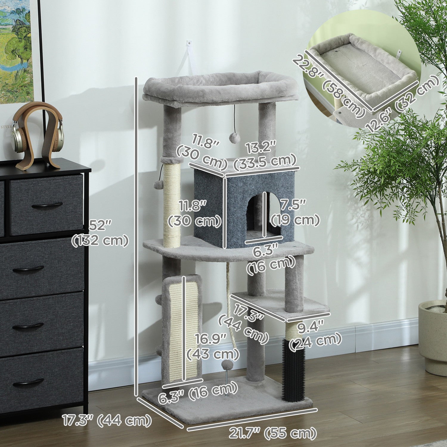 Pawhut Cat Tree For Large Cat Adults, 52 Inch Cat Tower For Indoor