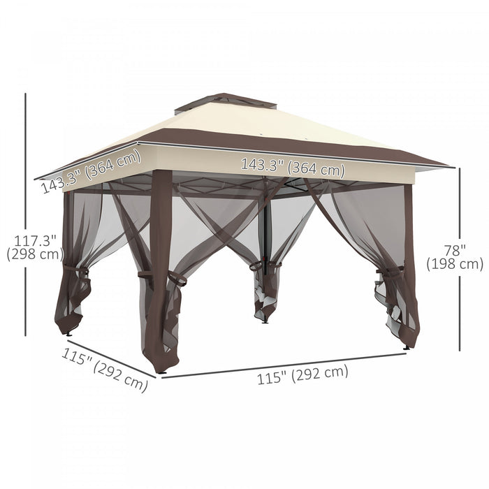Outsunny 12' X 12' Foldable Pop-up Party Tent Instant Canopy Sun Shade Gazebo Shelter Steel Frame Oxford W/ Roller Bag, Khaki And Brown