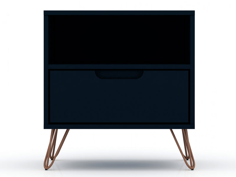 Rockefeller Mid-Century Modern 20\" Nightstand in Midnight Blue (1-Drawer) - Set of 2