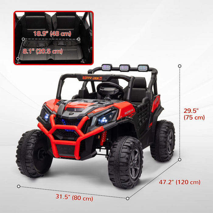 Qaba 2 Seater Electric Car For Kids, 24v 7ah Big Battery Powered Ride-On Ride Car With Remote Control, 3 Speed, Slow Start, Led Lights, Music, Horn, Spring Suspension, For 3-8 Years, Red