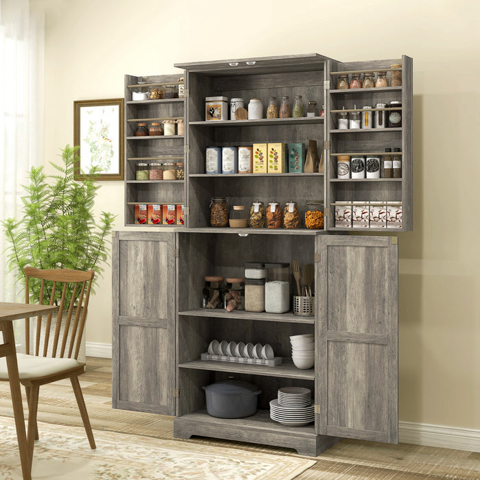 HOMCOM Farmhouse Kitchen Pantry Cabinet, Kitchen Storage Cabinet, Grey