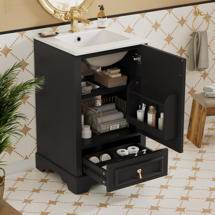 Harper 20 Inch Compact Modern Bathroom Vanity with Ceramic Sink, Black
