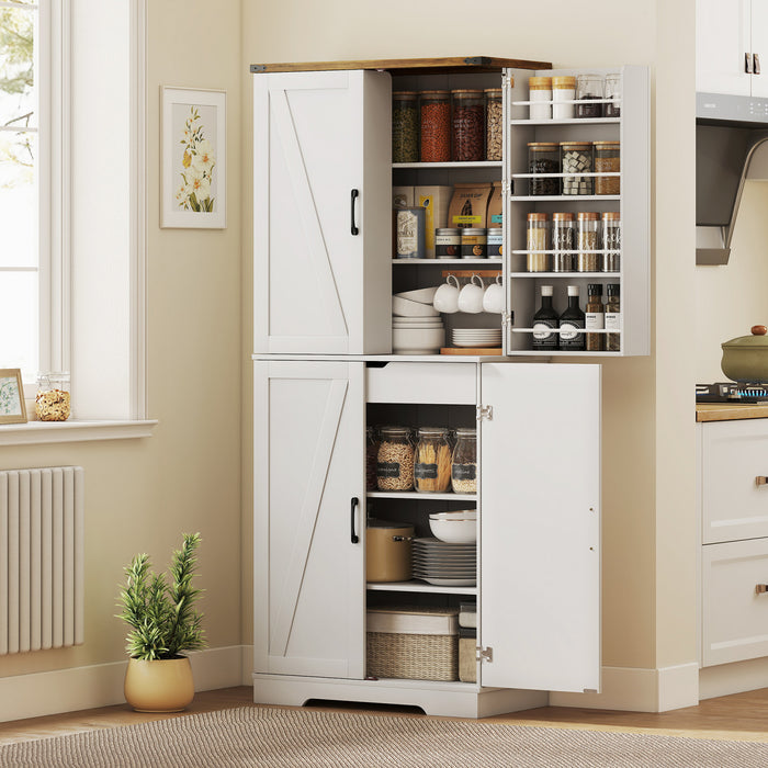 HOMCOM 72\" Kitchen Pantry Cabinet, Farmhouse Kitchen Storage Cabinet, White