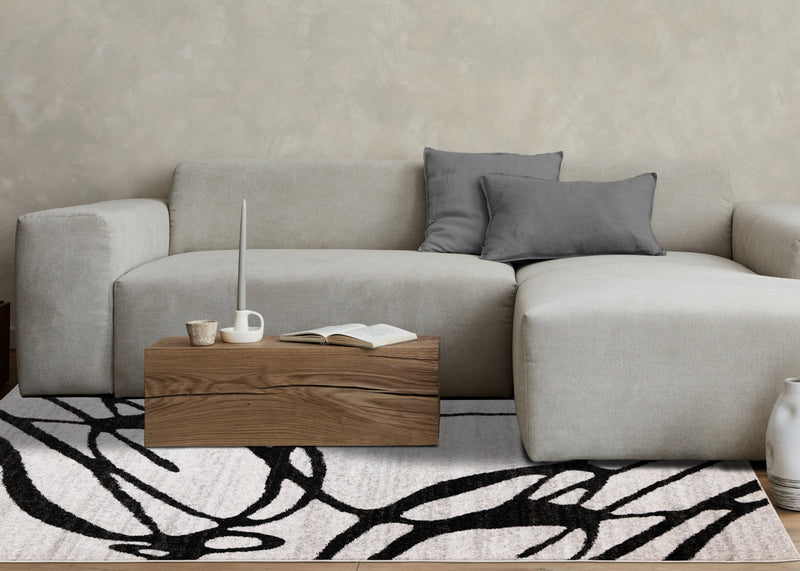 Emmett Grey Black Drizzle Swirl Rug, 7'10\" x 10'6\" Indoor Area Rug