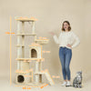 PawHut Cat Tree, 67" Large Cat Tower for Indoor Kittens Multi-Level with 7 Scratching Posts, Tunnel, 2 Plush Condos, Hammock, Perch, Ramp, Pompoms, Beige