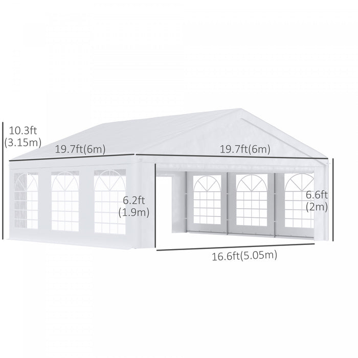 Outsunny 20' X 20' Heavy Duty Party Tent, Carport Garage Canopy, Patio Gazebo Canopy With Removable Sidewall, White
