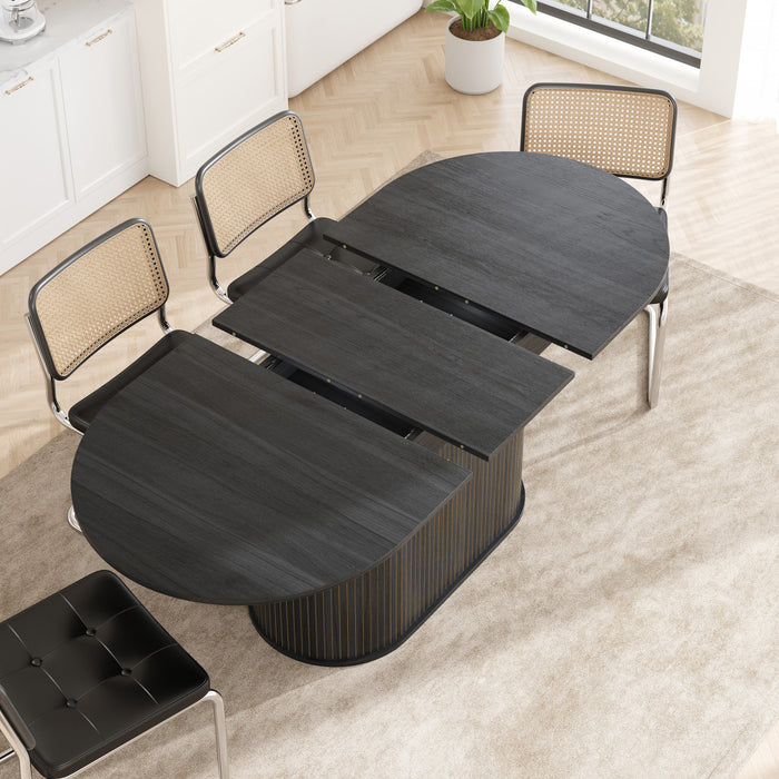 Noah Extendable Oval Dining Table with Striped Legs,Black